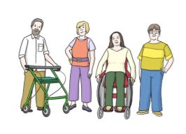 Menschen mit und ohne Behinderung sind beisammen.